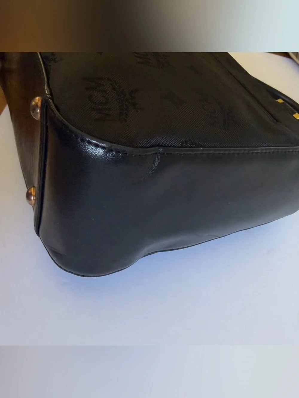 MCM Black canvas Logo Plaque Top-Handle Bag